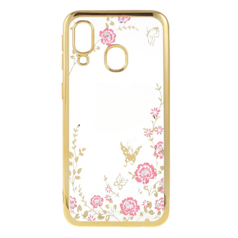 Hoesje voor Samsung Galaxy A40 Rose Goud Goud Metalen Effectrand Met Vlinders