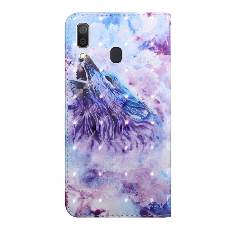Leren Hoesje Samsung Galaxy A40 Aquarel Wolf