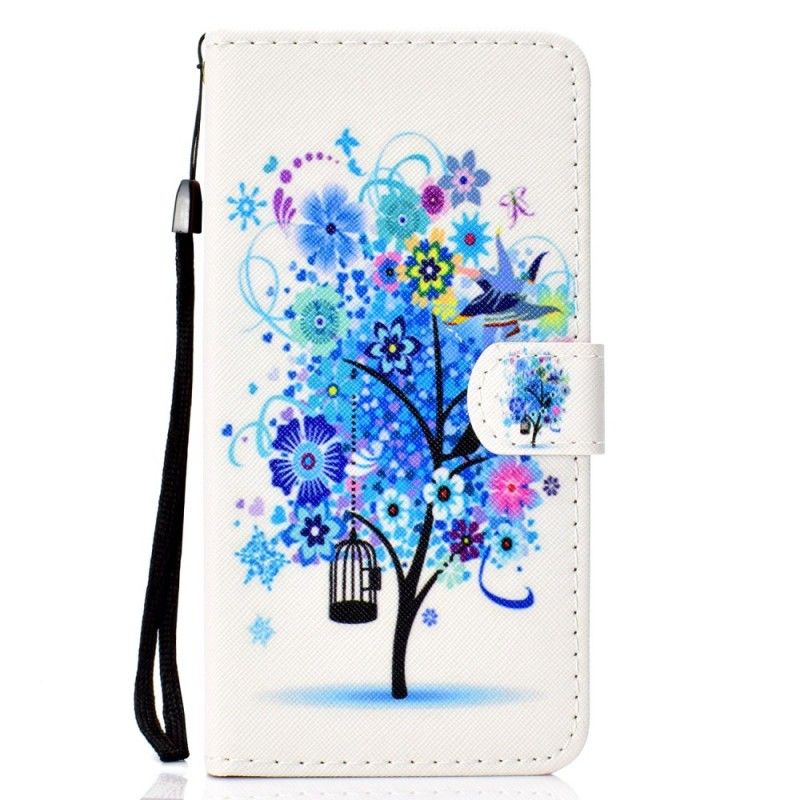 Leren Hoesje Samsung Galaxy A40 Bloeiende Blauwe Boom