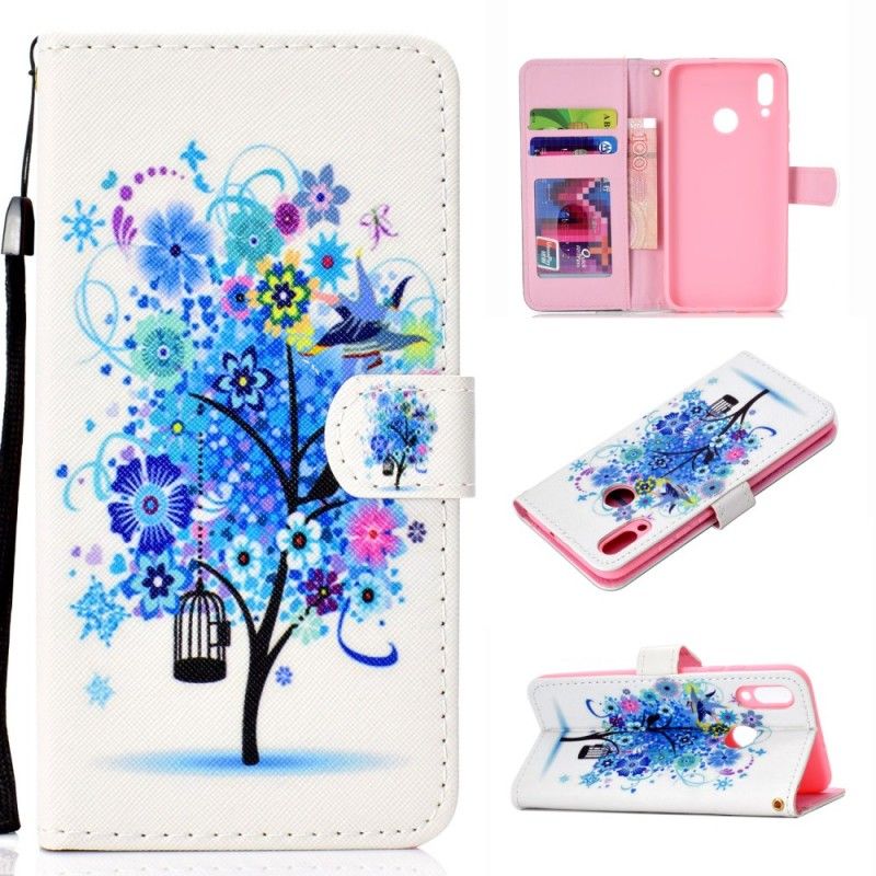 Leren Hoesje Samsung Galaxy A40 Bloeiende Blauwe Boom