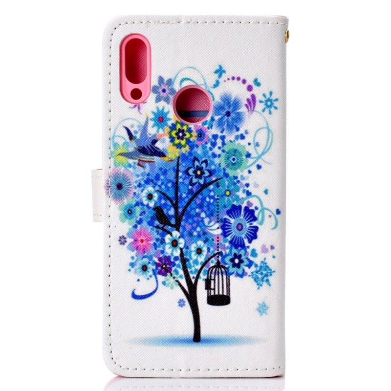 Leren Hoesje Samsung Galaxy A40 Bloeiende Blauwe Boom