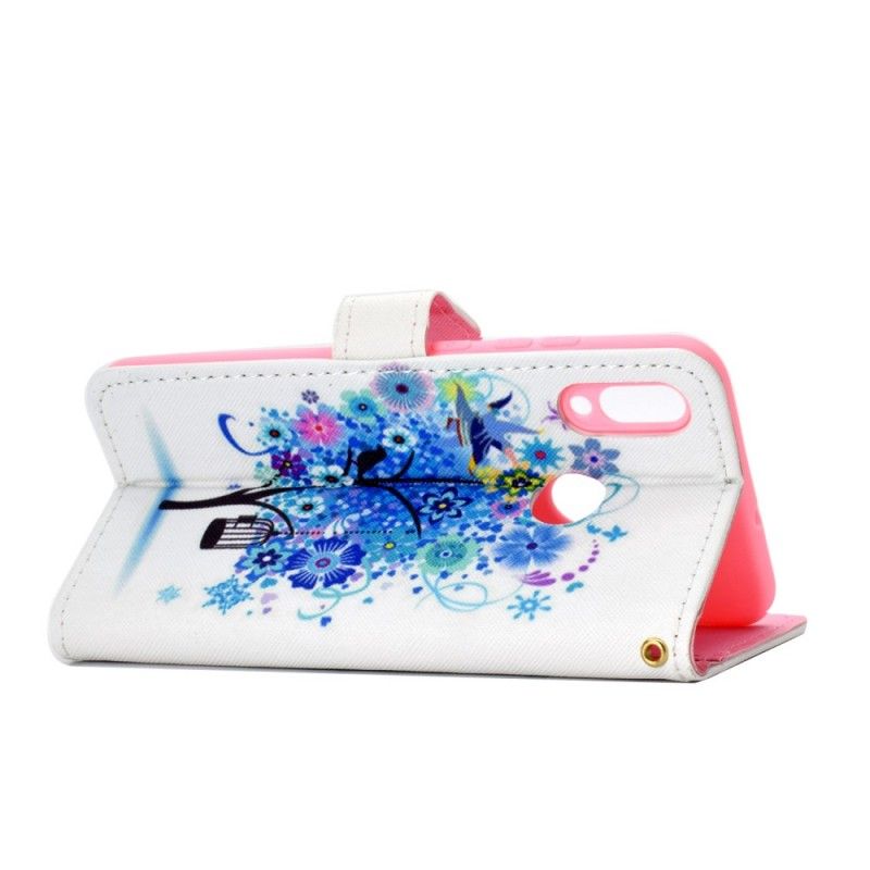 Leren Hoesje Samsung Galaxy A40 Bloeiende Blauwe Boom