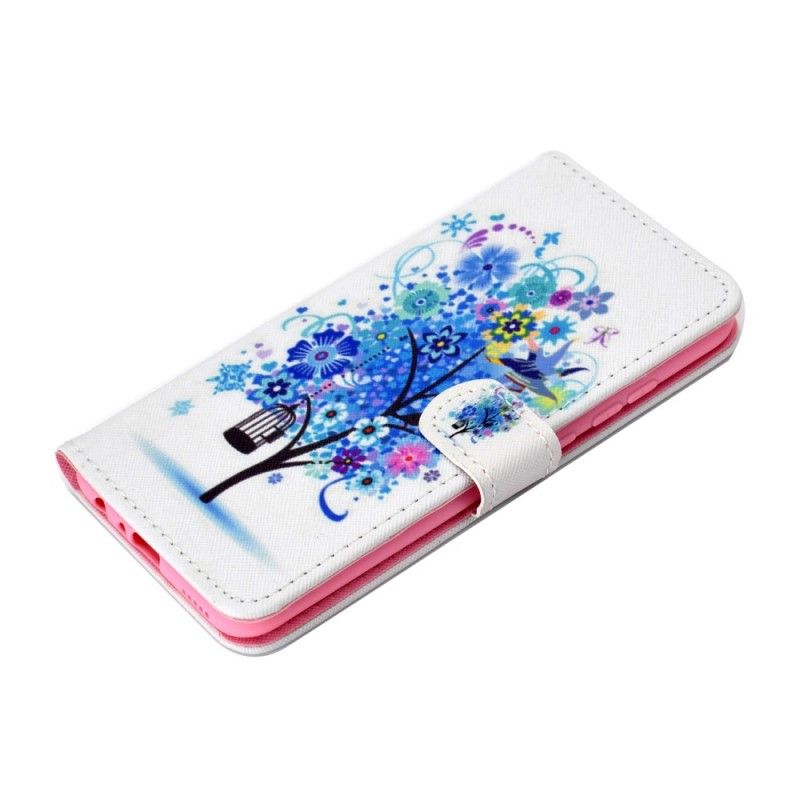 Leren Hoesje Samsung Galaxy A40 Bloeiende Blauwe Boom