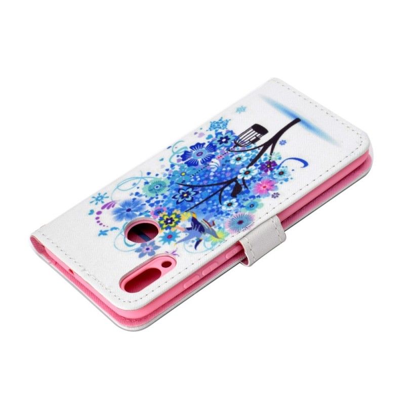 Leren Hoesje Samsung Galaxy A40 Bloeiende Blauwe Boom