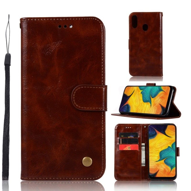 Leren Hoesje Samsung Galaxy A40 Bruin Zwart Telefoonhoesje Vintage Leereffect Met Riem