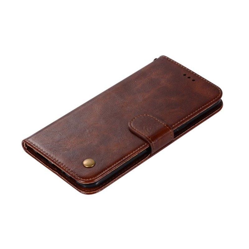 Leren Hoesje Samsung Galaxy A40 Bruin Zwart Telefoonhoesje Vintage Leereffect Met Riem