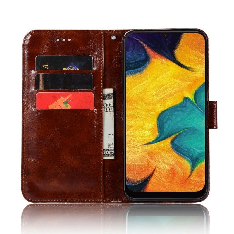 Leren Hoesje Samsung Galaxy A40 Bruin Zwart Telefoonhoesje Vintage Leereffect Met Riem