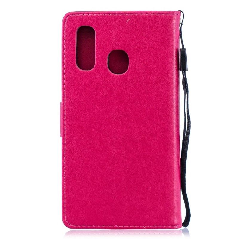 Leren Hoesje Samsung Galaxy A40 Lichtpaars Magenta Wervelende Vlinders