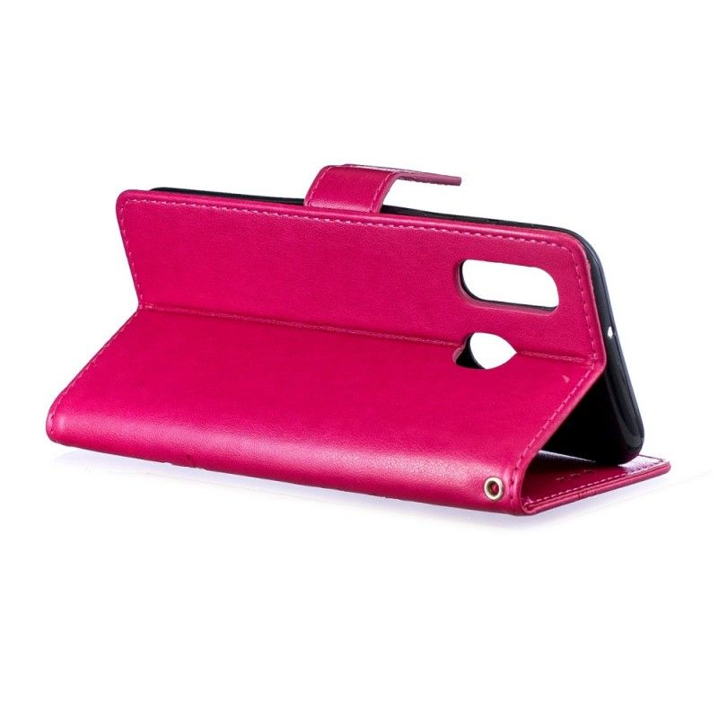 Leren Hoesje Samsung Galaxy A40 Lichtpaars Magenta Wervelende Vlinders