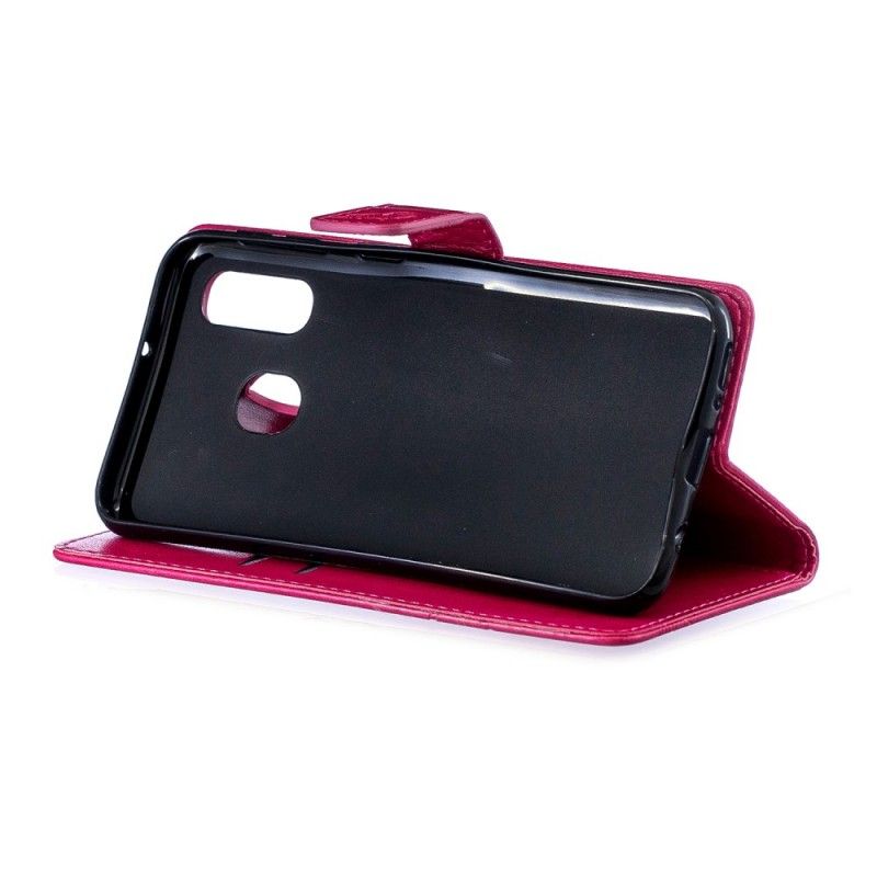 Leren Hoesje Samsung Galaxy A40 Lichtpaars Magenta Wervelende Vlinders