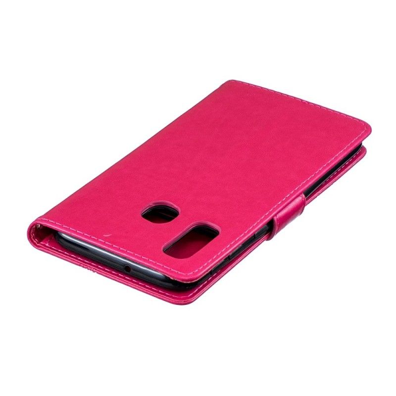 Leren Hoesje Samsung Galaxy A40 Lichtpaars Magenta Wervelende Vlinders