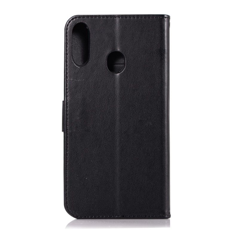 Leren Hoesje Samsung Galaxy A40 Paars Grijs Uil Dromenvanger Met Leereffect