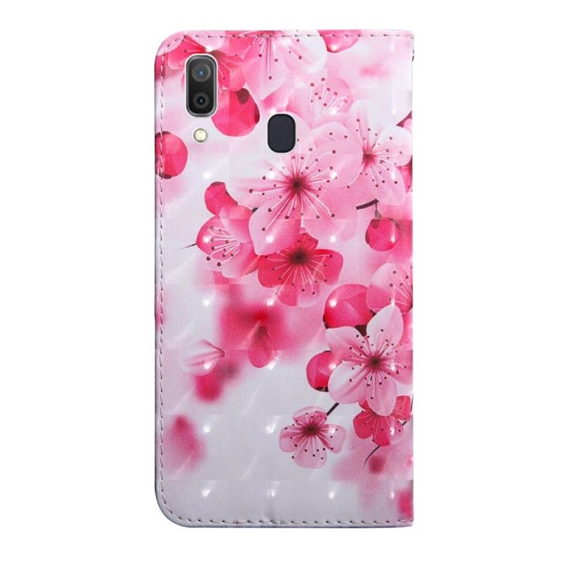 Leren Hoesje Samsung Galaxy A40 Roze Bloemen