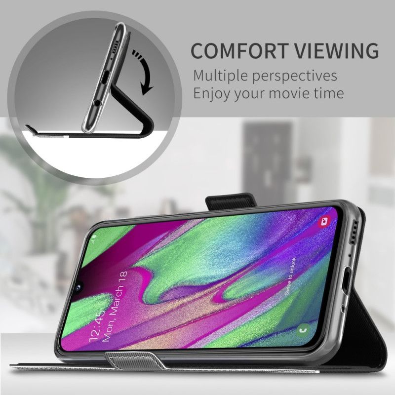 Leren Hoesje Samsung Galaxy A40 Roze Zwart Tweekleurige Baiyu-Serie