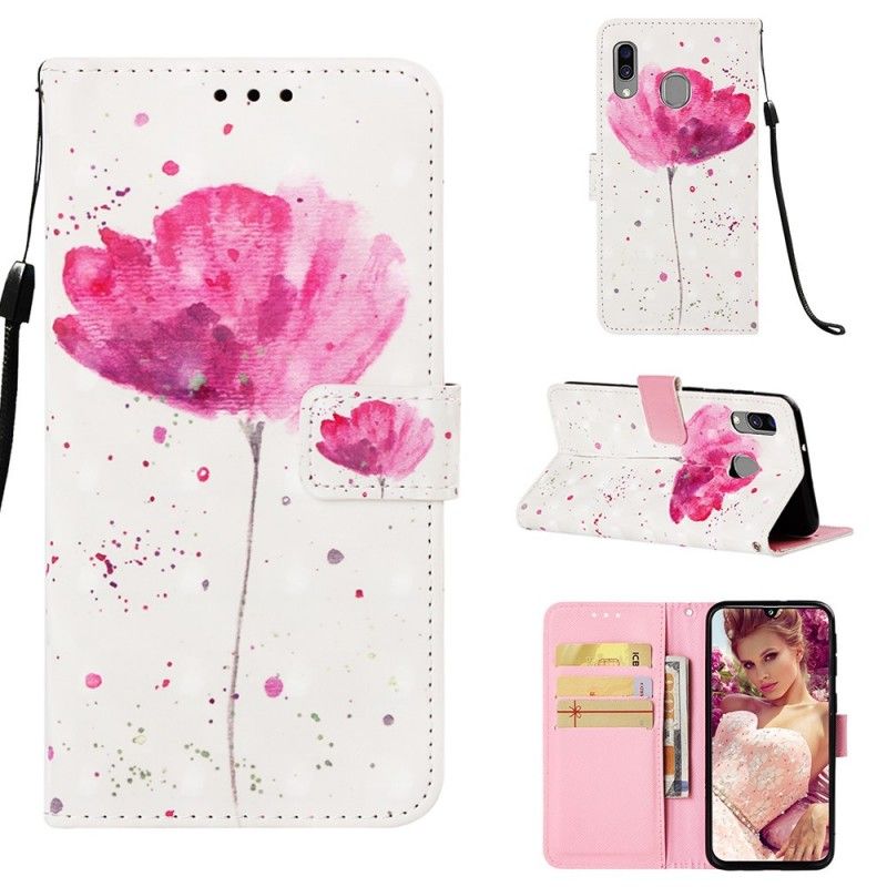 Leren Hoesje Samsung Galaxy A40 Telefoonhoesje Aquarel Klaproos