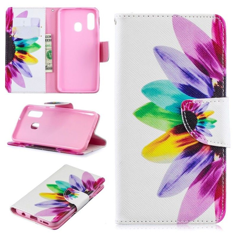 Leren Hoesje Samsung Galaxy A40 Telefoonhoesje Aquarelbloem