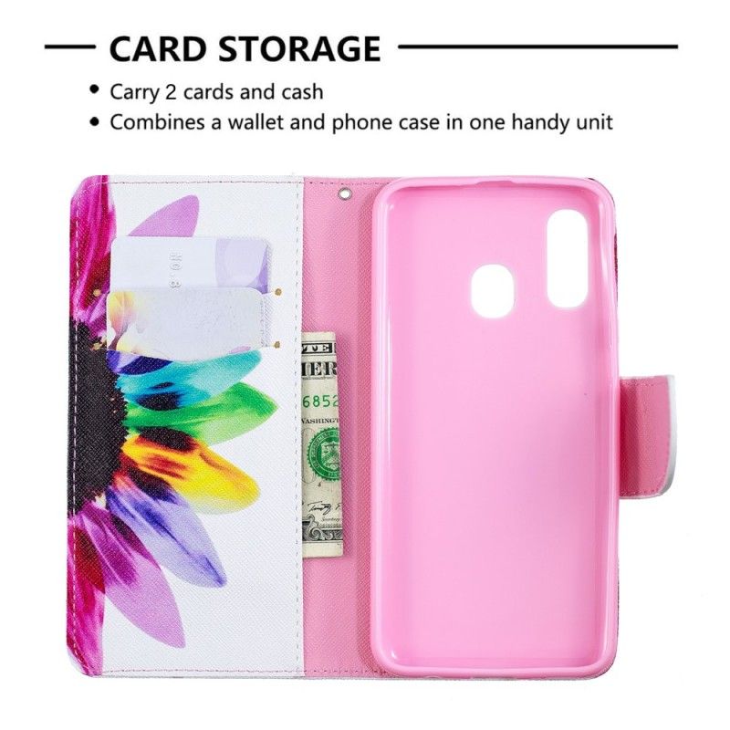 Leren Hoesje Samsung Galaxy A40 Telefoonhoesje Aquarelbloem