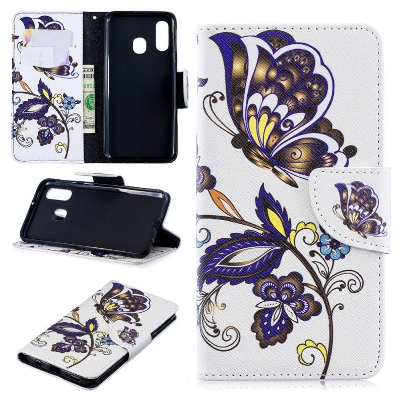 Leren Hoesje Samsung Galaxy A40 Telefoonhoesje Vlindertattoo