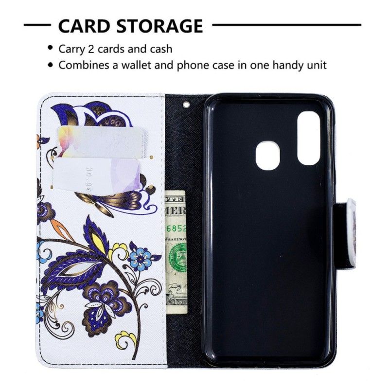 Leren Hoesje Samsung Galaxy A40 Telefoonhoesje Vlindertattoo