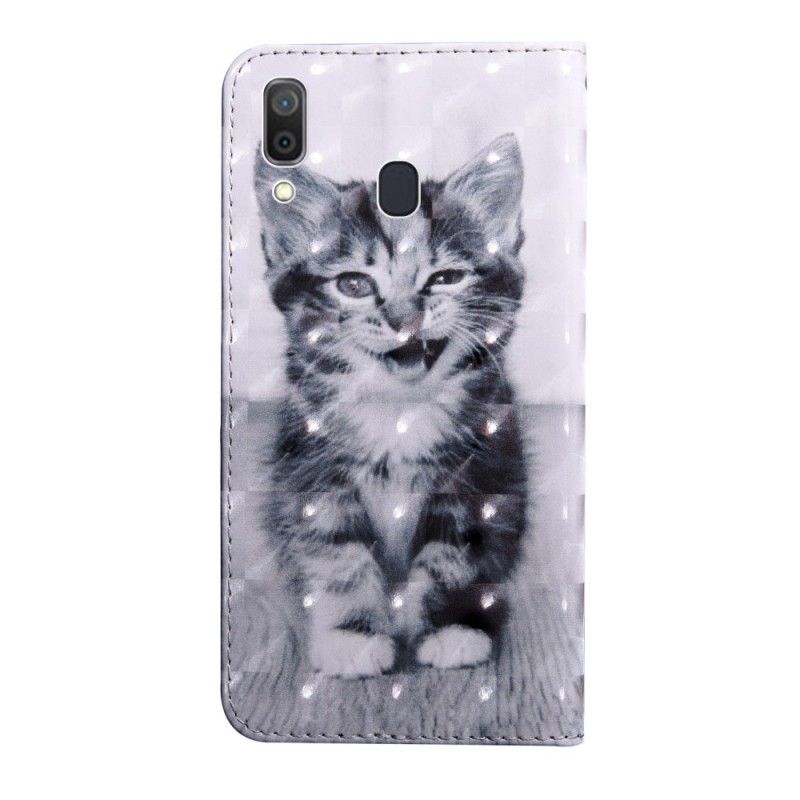 Leren Hoesje Samsung Galaxy A40 Zwart-Witte Kat