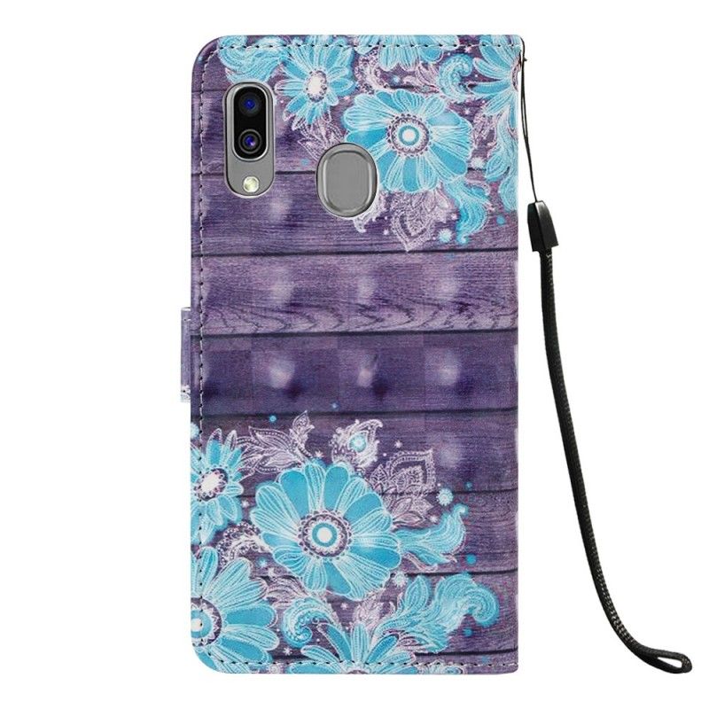 Leren Hoesje voor Samsung Galaxy A40 Blauwe Bloemen