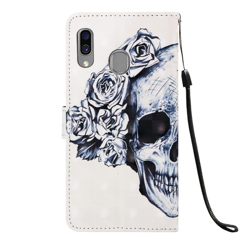 Leren Hoesje voor Samsung Galaxy A40 Gebloemde Schedel