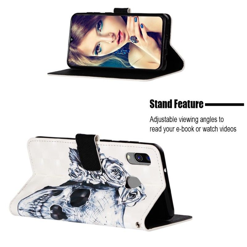 Leren Hoesje voor Samsung Galaxy A40 Gebloemde Schedel