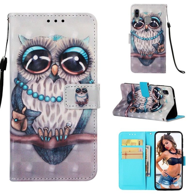 Leren Hoesje voor Samsung Galaxy A40 Juffrouw Uil