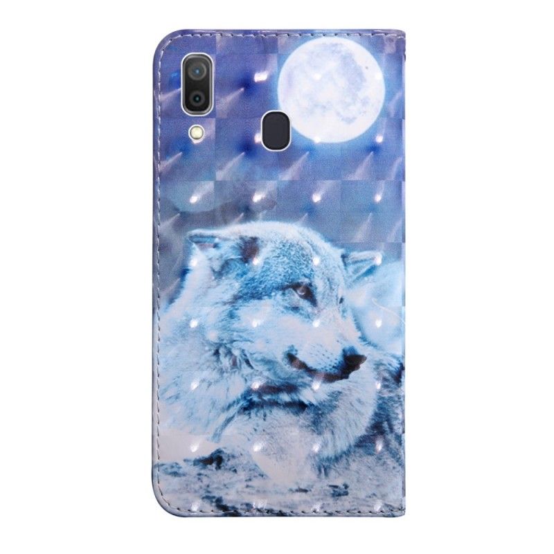 Leren Hoesje voor Samsung Galaxy A40 Maanlichtwolf