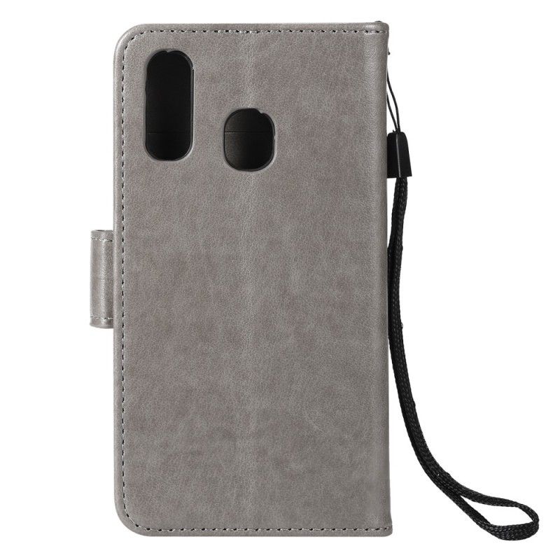 Leren Hoesje voor Samsung Galaxy A40 Magenta Grijs Uilen Verliefd Op String