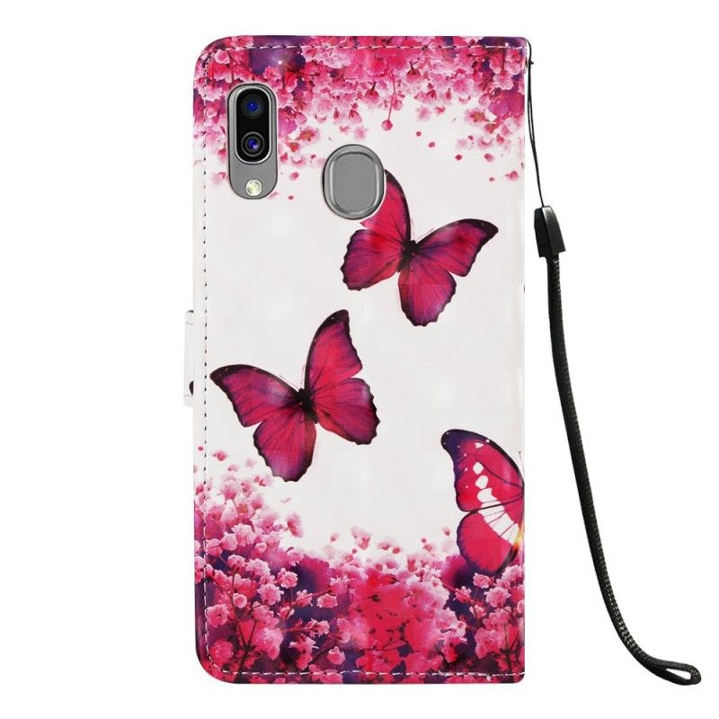 Leren Hoesje voor Samsung Galaxy A40 Rode Vlinders