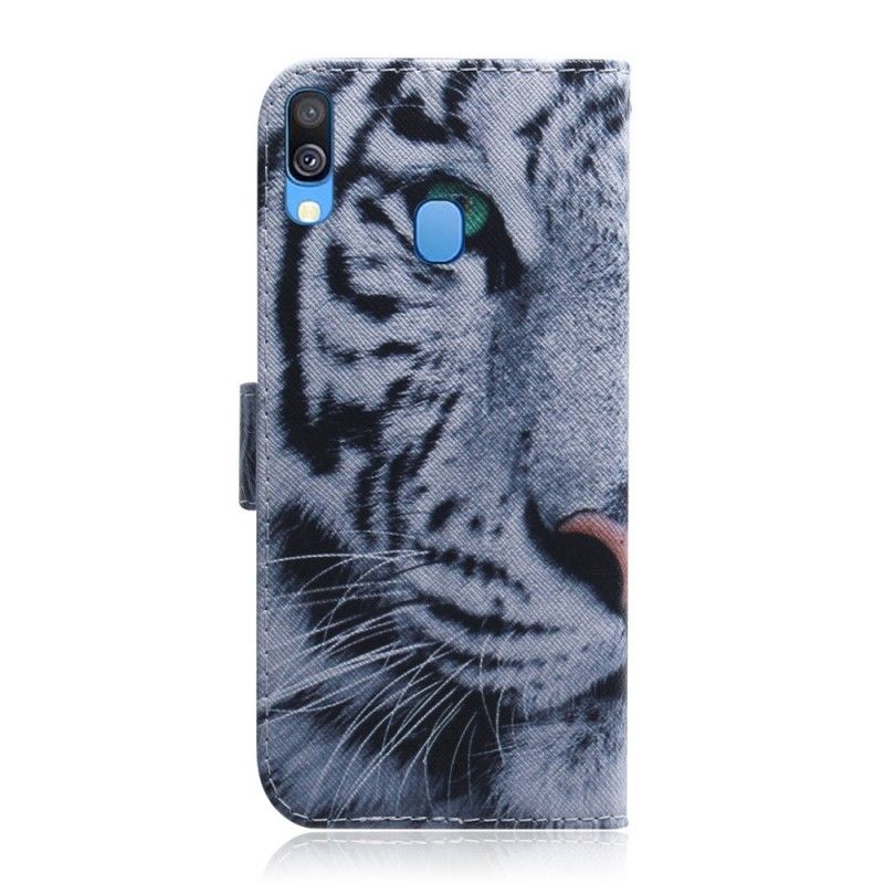 Leren Hoesje voor Samsung Galaxy A40 Tijgergezicht