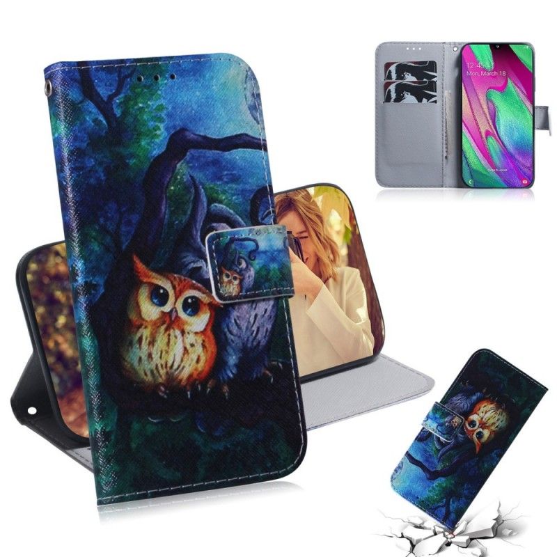 Leren Hoesje voor Samsung Galaxy A40 Uil Schilderij