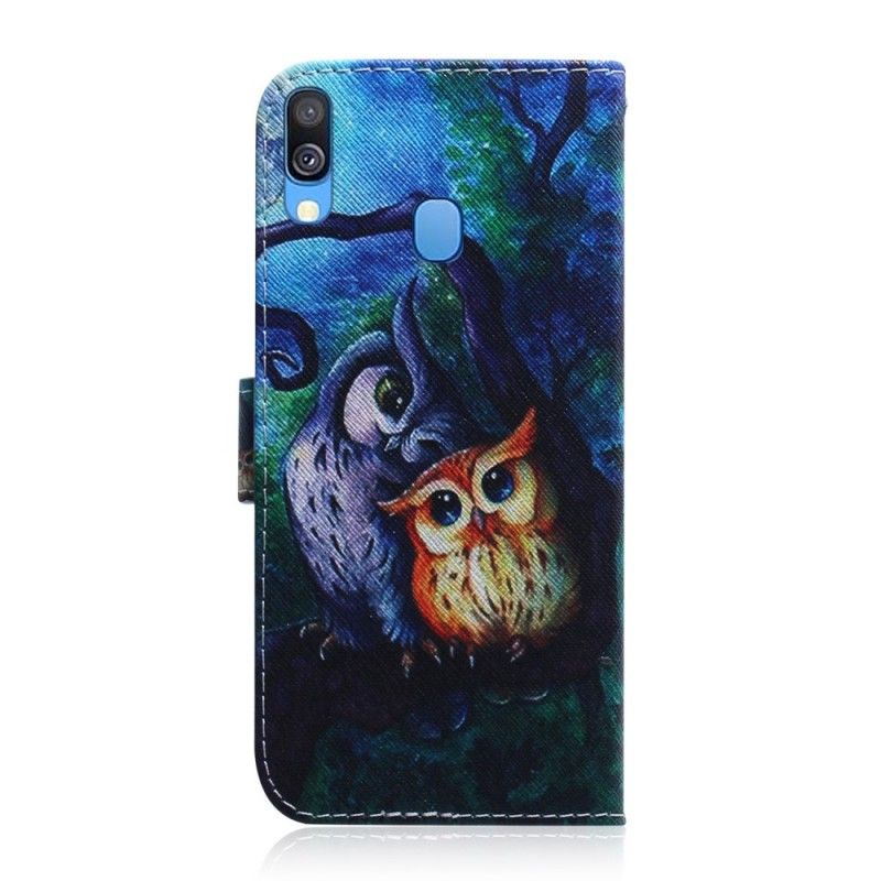 Leren Hoesje voor Samsung Galaxy A40 Uil Schilderij