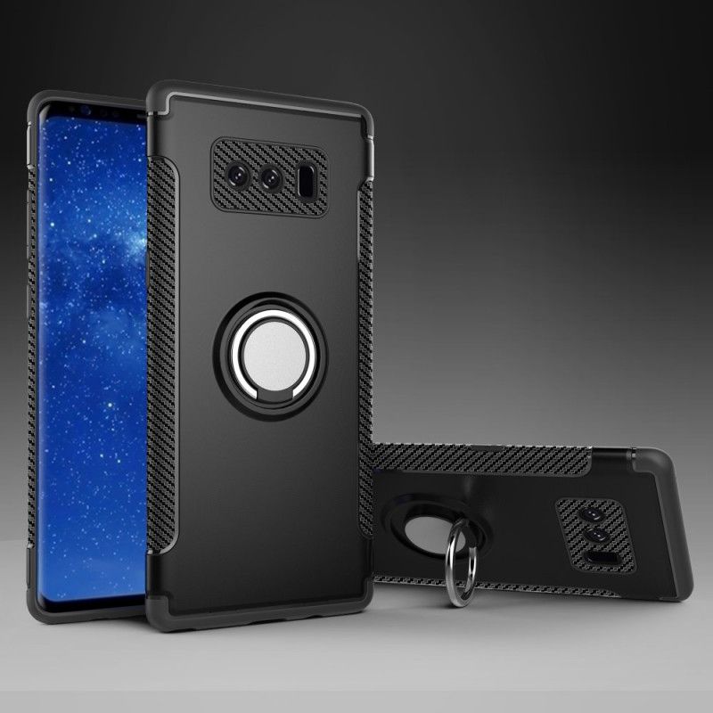Hoesje Samsung Galaxy Note 8 Donkerblauw Zwart Hybride Uitvoering Met Ring