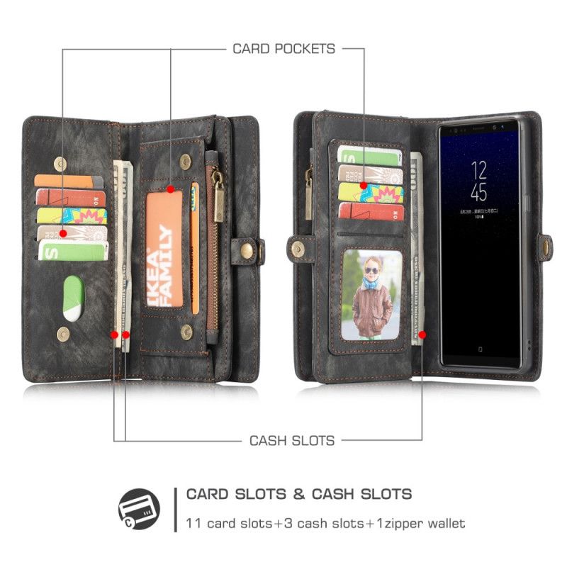 Leren Hoesje Samsung Galaxy Note 8 Rood Zwart Vintage Lederen Tas