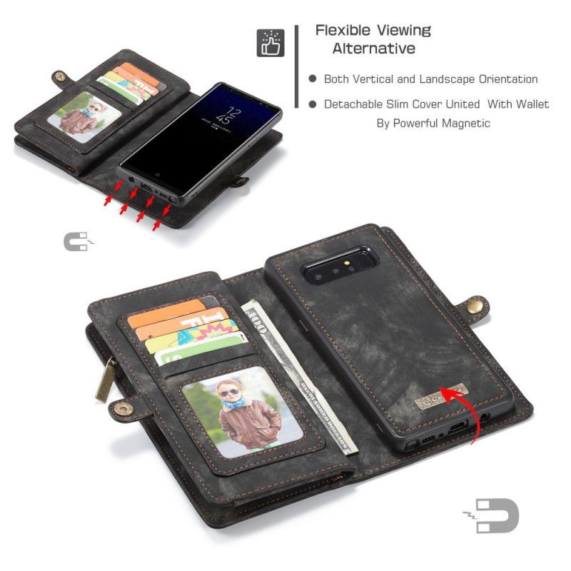 Leren Hoesje Samsung Galaxy Note 8 Rood Zwart Vintage Lederen Tas
