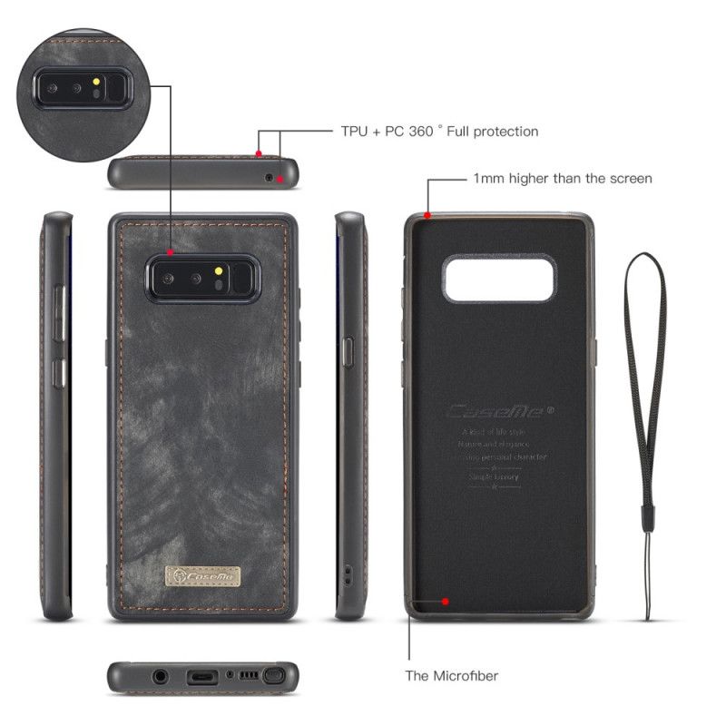 Leren Hoesje Samsung Galaxy Note 8 Rood Zwart Vintage Lederen Tas