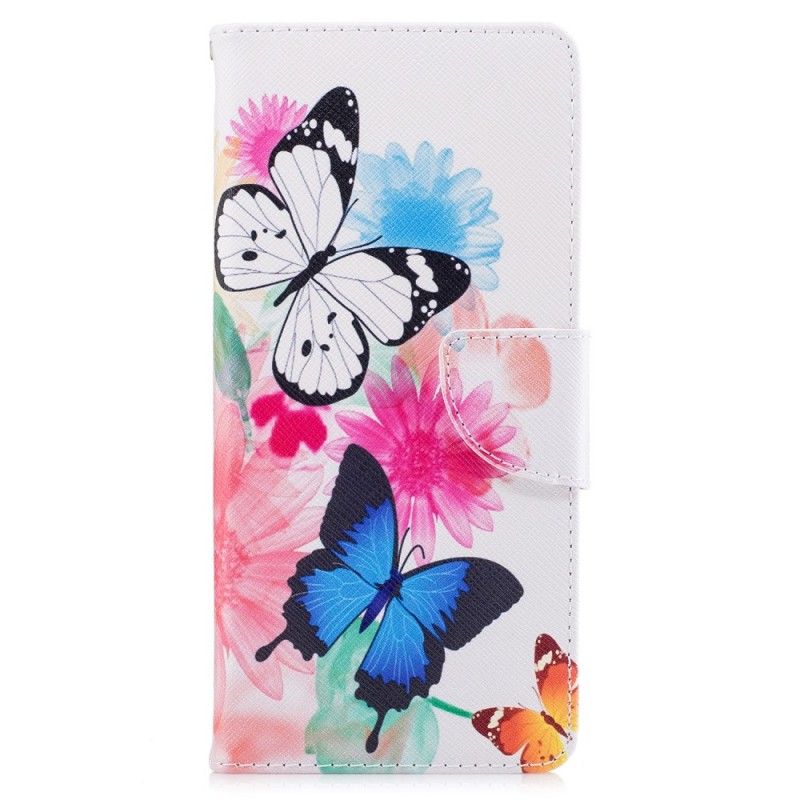 Leren Hoesje Samsung Galaxy Note 8 Roze Geschilderde Vlinders En Bloemen