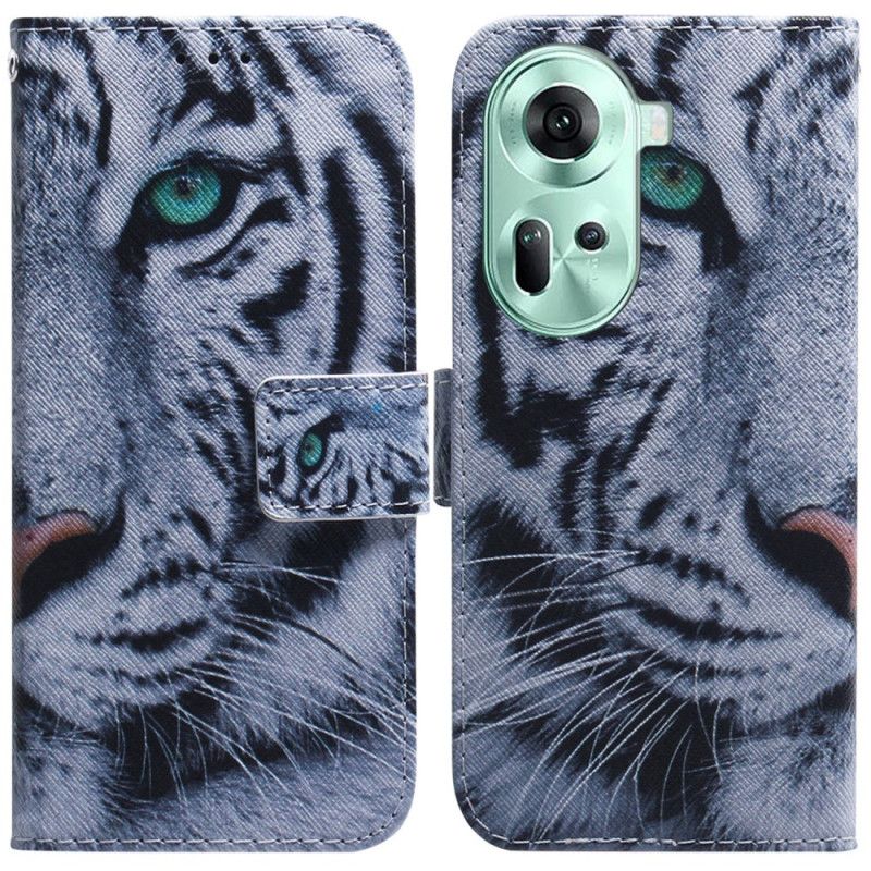 Leren Hoesje Oppo Reno 11 5g Witte Tijger Bescherming Hoesje