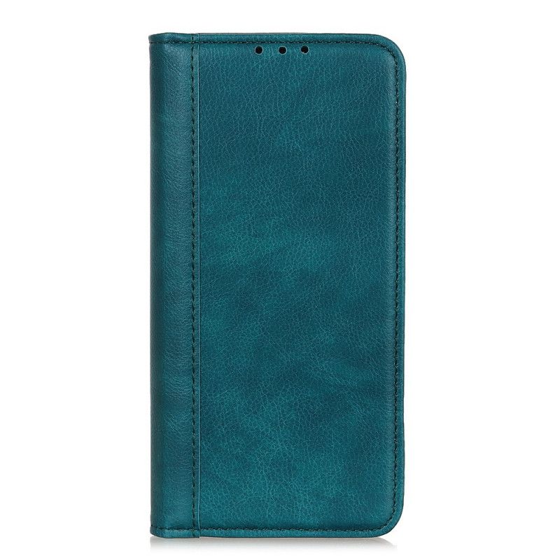Folio-hoesje Xiaomi Redmi Note 8 Pro Donkerblauw Zwart Versie Van Gespleten Lychee Leer
