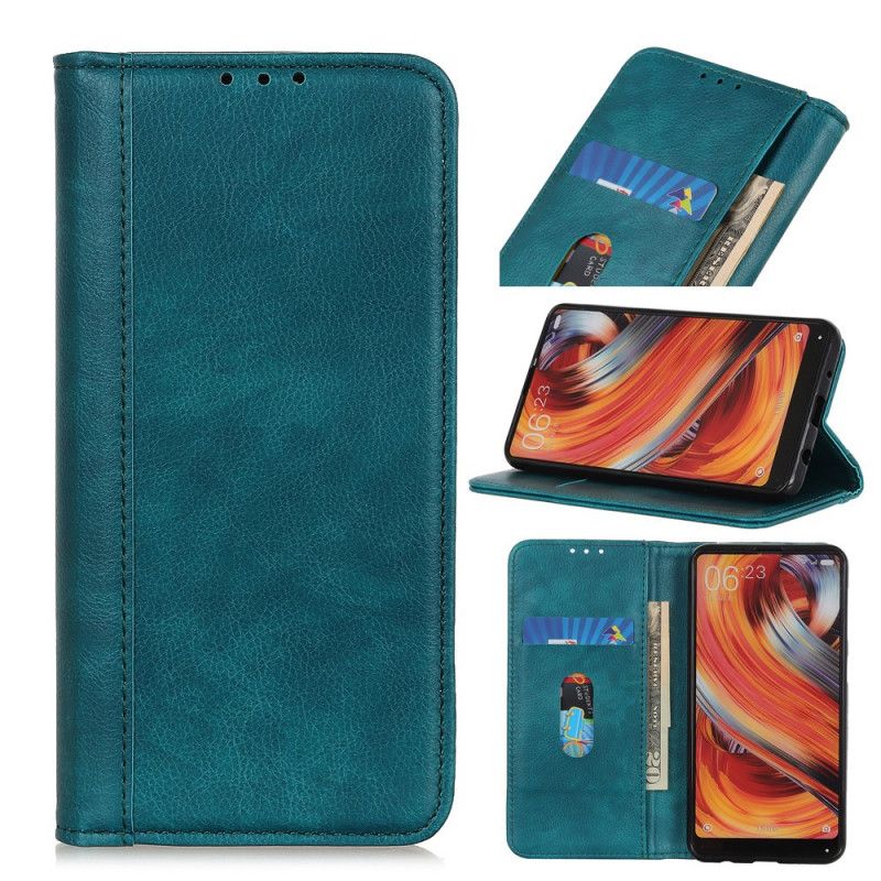 Folio-hoesje Xiaomi Redmi Note 8 Pro Donkerblauw Zwart Versie Van Gespleten Lychee Leer