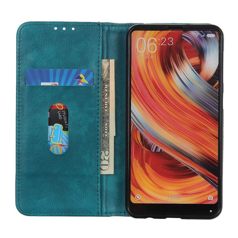 Folio-hoesje Xiaomi Redmi Note 8 Pro Donkerblauw Zwart Versie Van Gespleten Lychee Leer