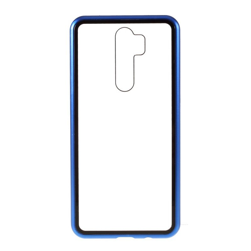 Hoesje Xiaomi Redmi Note 8 Pro Rood Zwart Metalen Randen En Gehard Glas