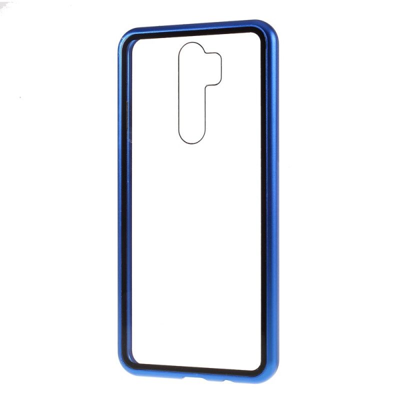Hoesje Xiaomi Redmi Note 8 Pro Rood Zwart Metalen Randen En Gehard Glas