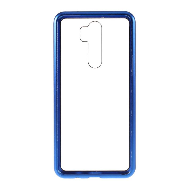 Hoesje Xiaomi Redmi Note 8 Pro Rood Zwart Metalen Randen En Gehard Glas
