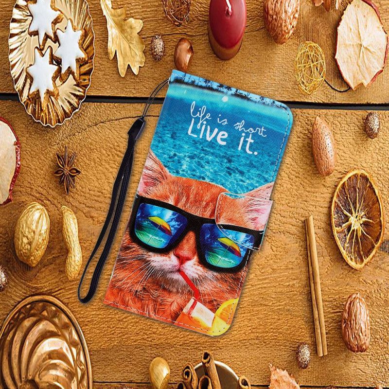 Leren Hoesje voor Xiaomi Redmi Note 8 Pro Cat Live It String