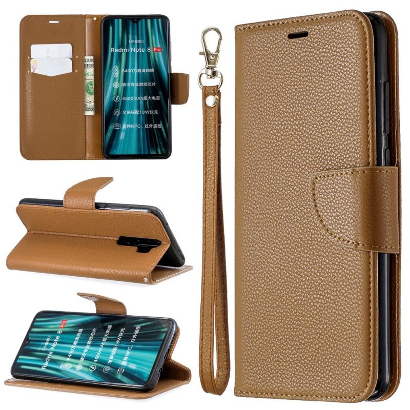 Leren Hoesje voor Xiaomi Redmi Note 8 Pro Cyaan Lychee Schuine Flap