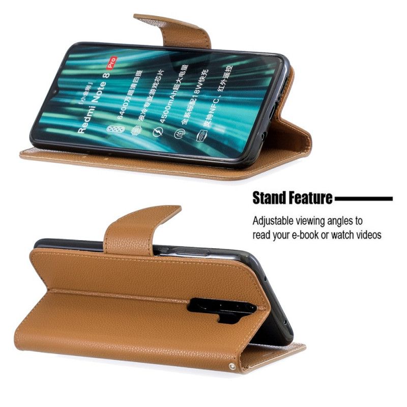 Leren Hoesje voor Xiaomi Redmi Note 8 Pro Cyaan Lychee Schuine Flap
