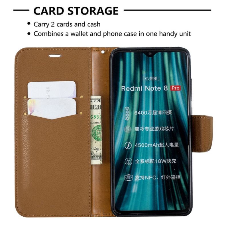 Leren Hoesje voor Xiaomi Redmi Note 8 Pro Cyaan Lychee Schuine Flap